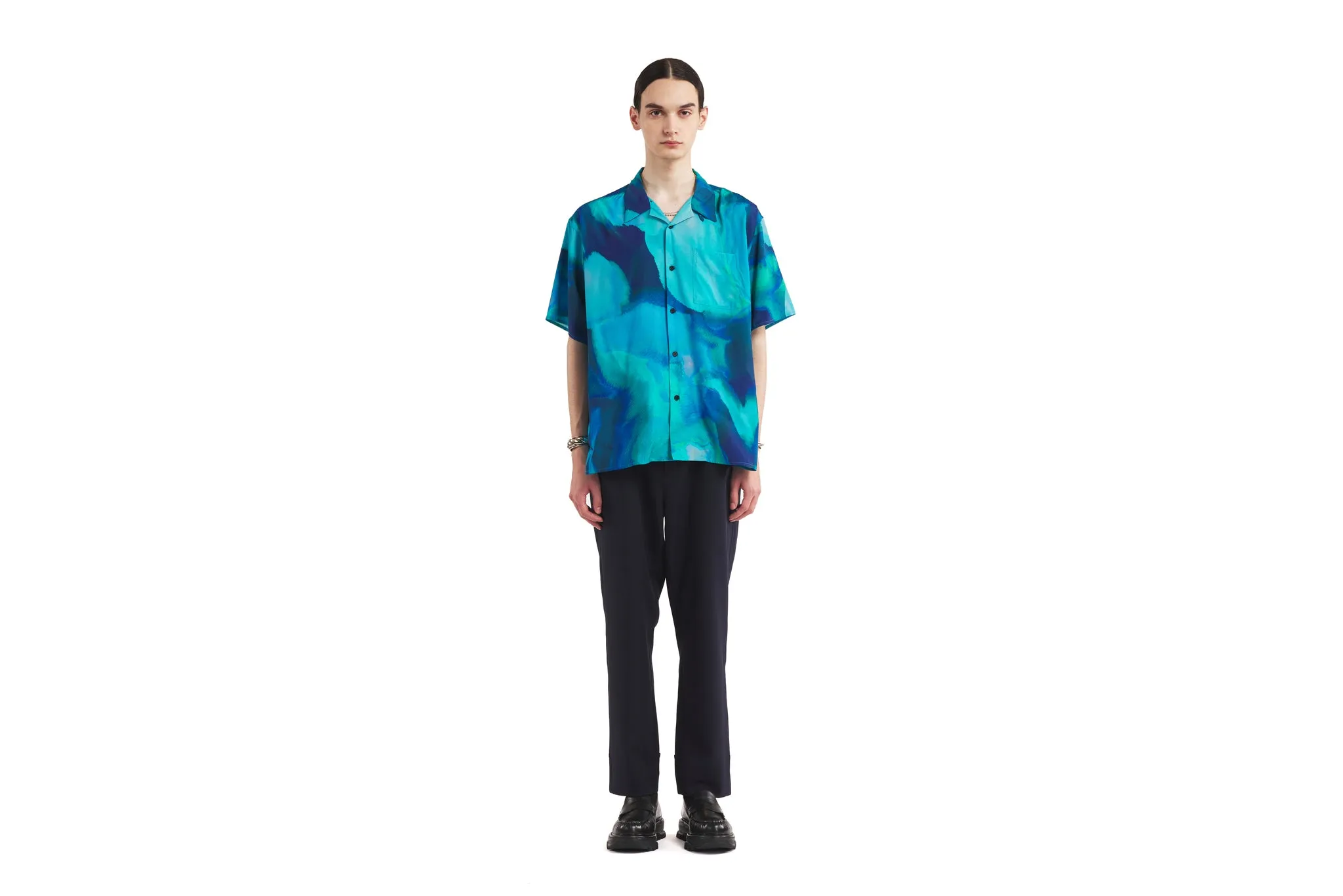 Overprinted Open Collar Shirt