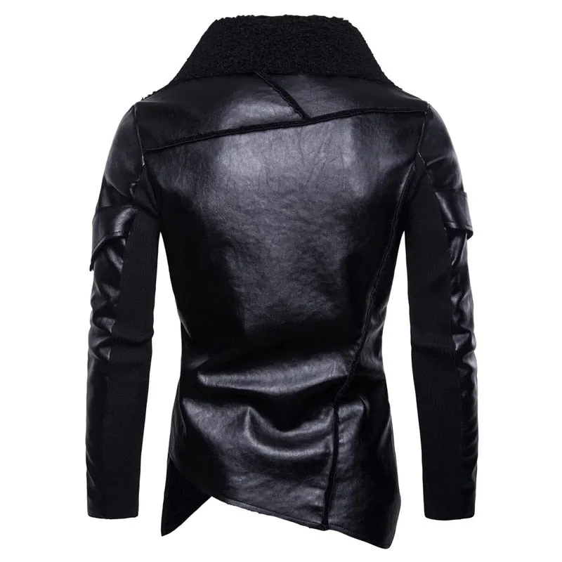 Oversize Turn-Down Collar Style Faux Leather Jacket