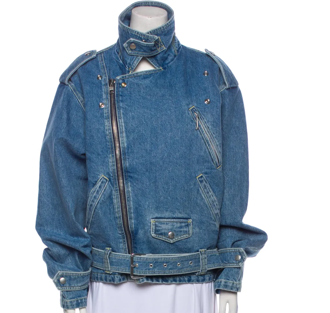 Oversized Denim Moto Jacket - L