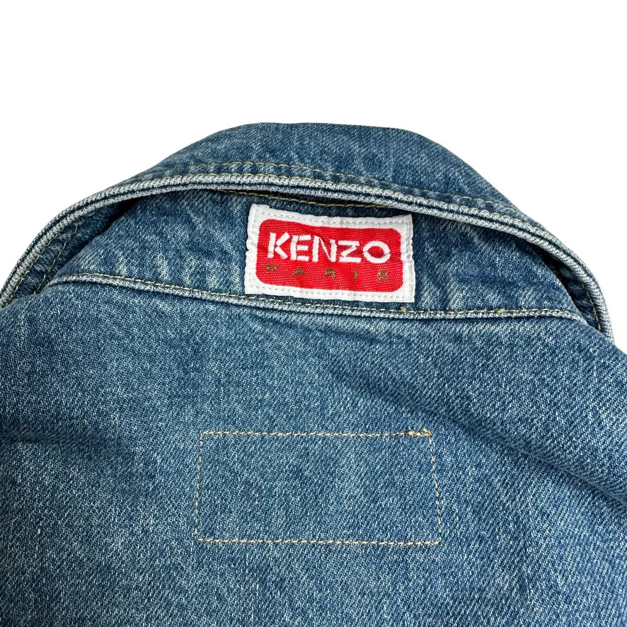 Oversized Denim Moto Jacket - L
