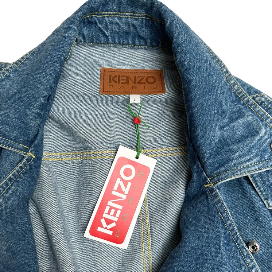 Oversized Denim Moto Jacket - L