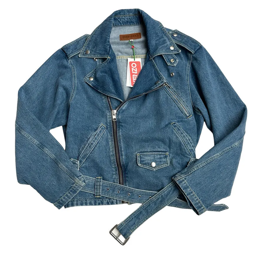 Oversized Denim Moto Jacket - L