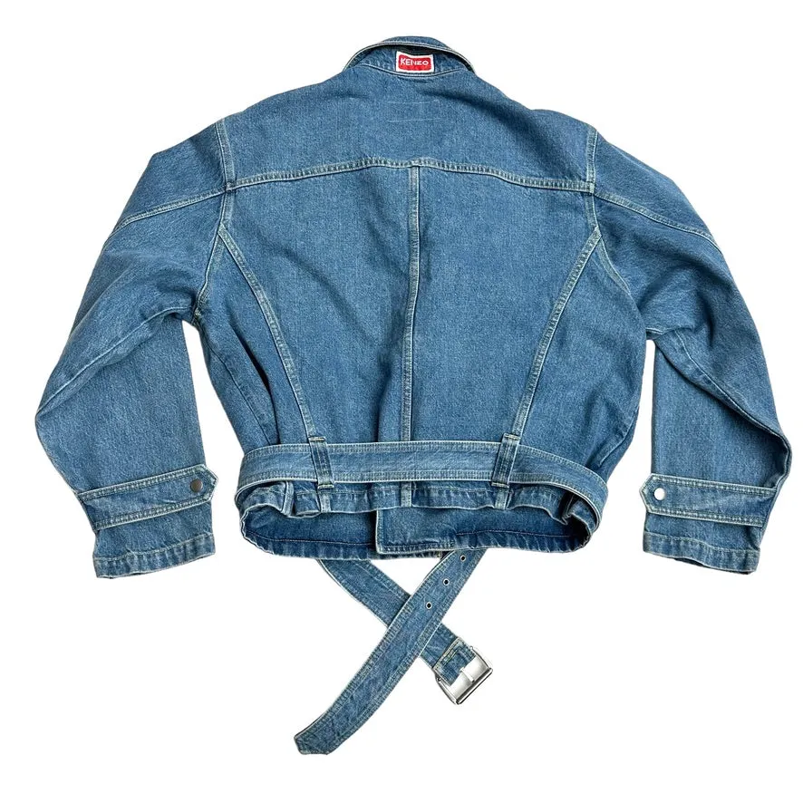 Oversized Denim Moto Jacket - L