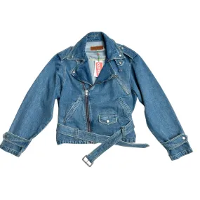 Oversized Denim Moto Jacket - L