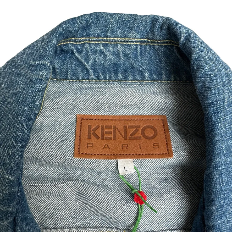 Oversized Denim Moto Jacket - L