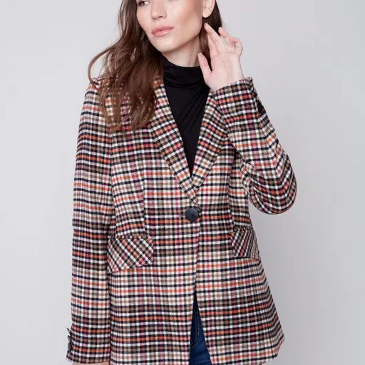 Plaid Long Sleeve Blazer Jacket Truffle - Charlie B