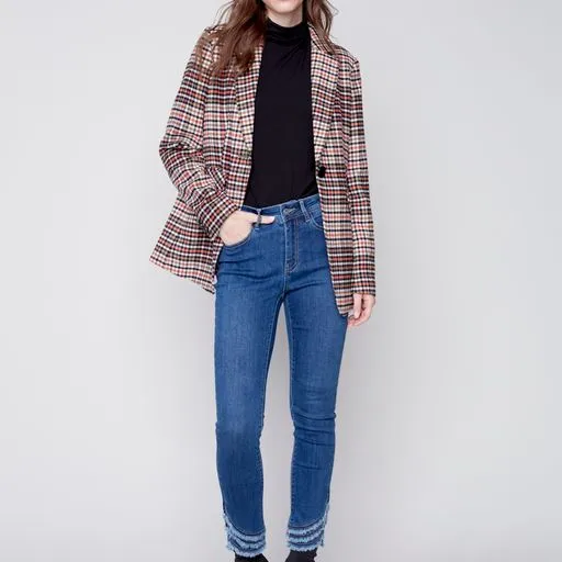 Plaid Long Sleeve Blazer Jacket Truffle - Charlie B