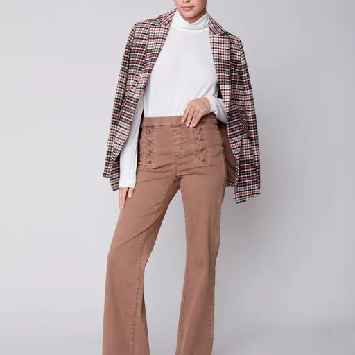 Plaid Long Sleeve Blazer Jacket Truffle - Charlie B