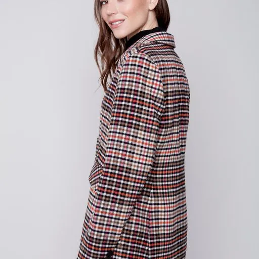 Plaid Long Sleeve Blazer Jacket Truffle - Charlie B