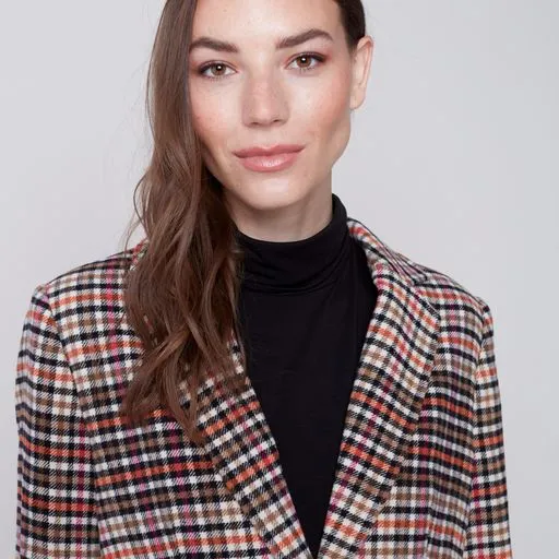 Plaid Long Sleeve Blazer Jacket Truffle - Charlie B