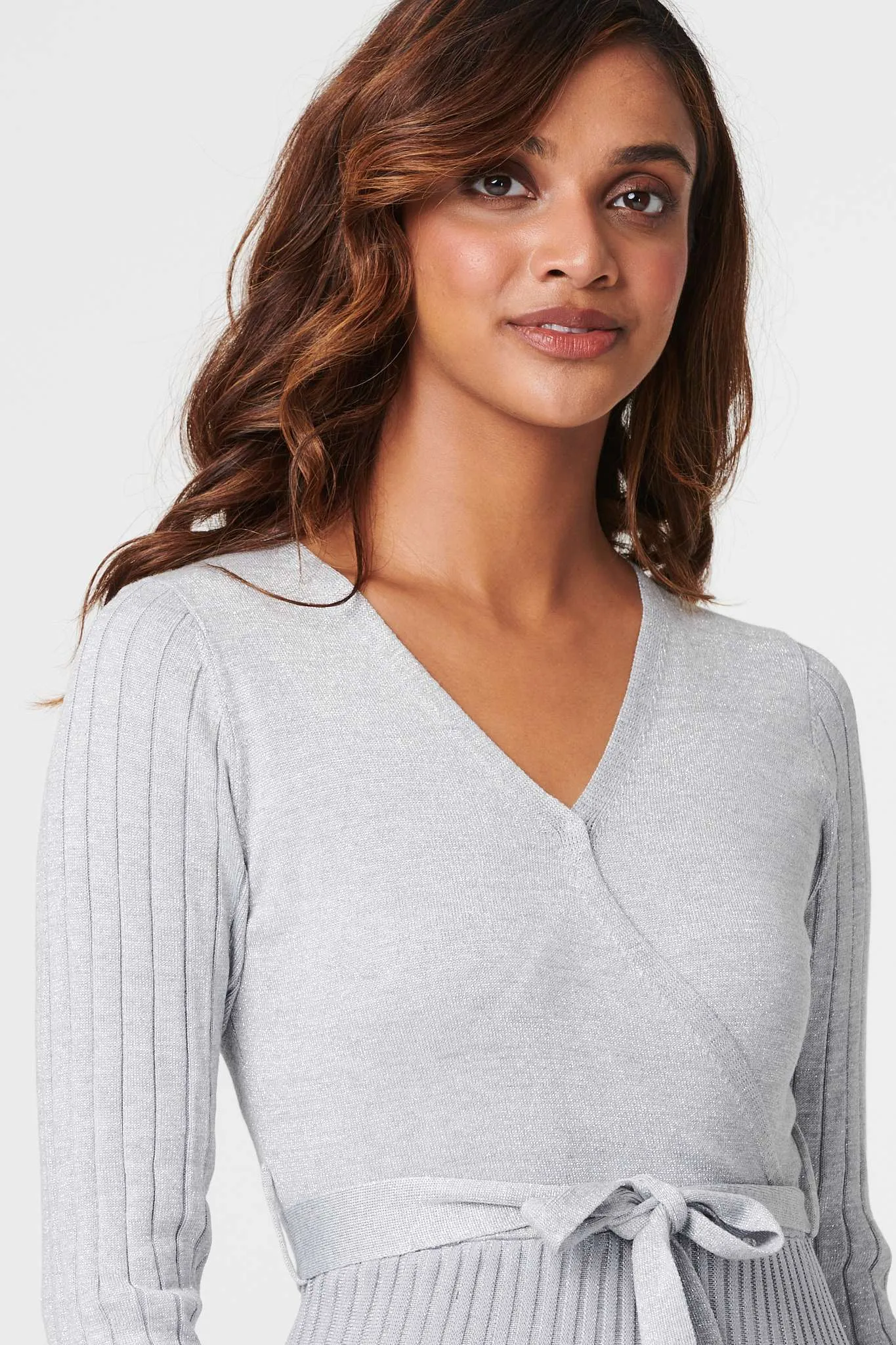 Pleated Tie Waist Knit Midi Dress
