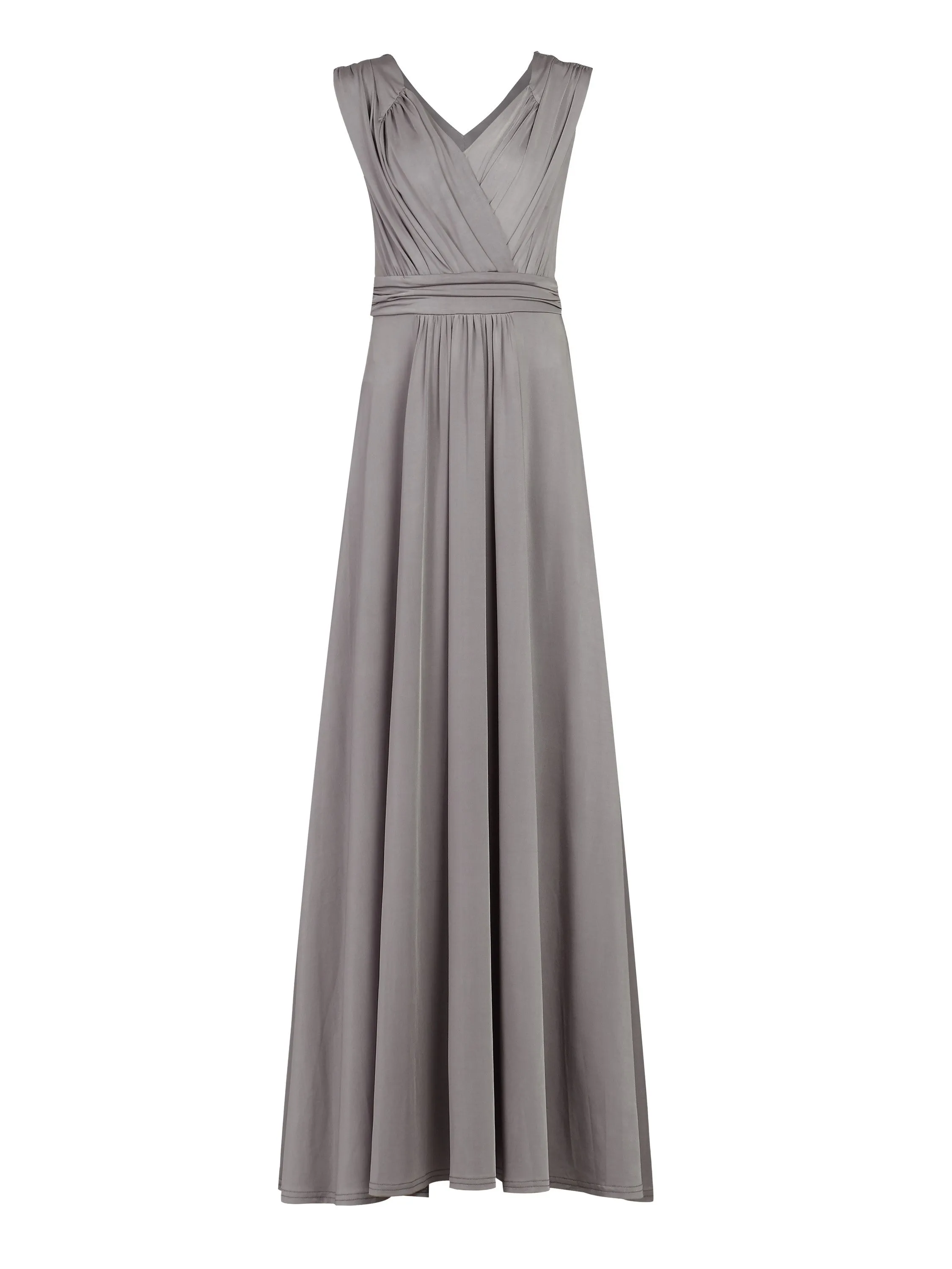 Plunge V Neck Draped Maxi Dress, Grey
