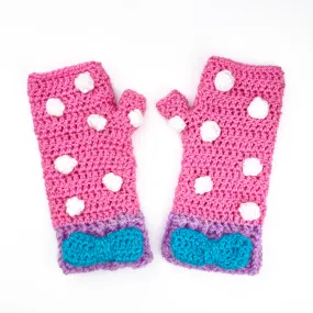 Polka Dot Bow Fingerless Gloves (Custom Colour)