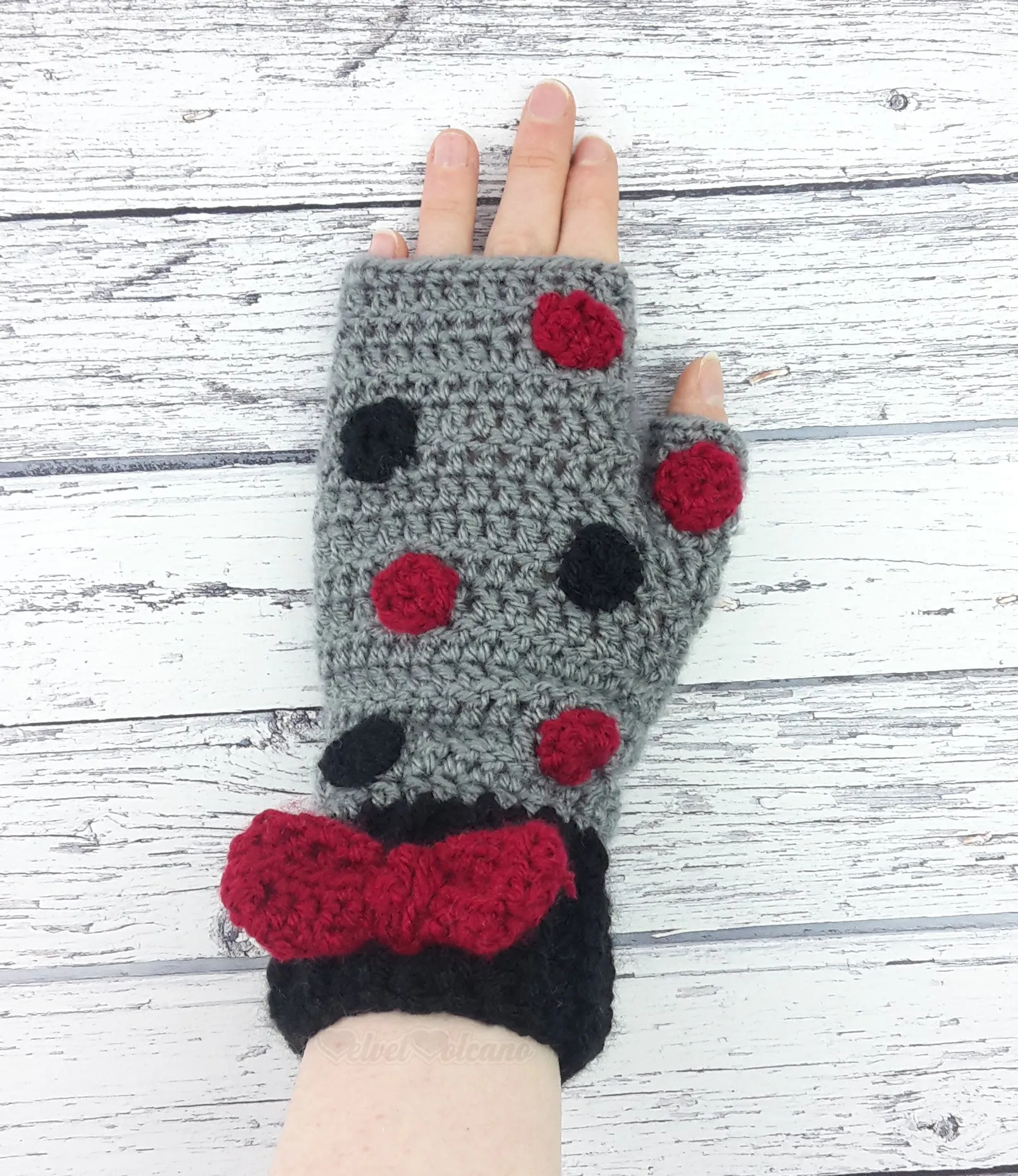 Polka Dot Bow Fingerless Gloves (Custom Colour)
