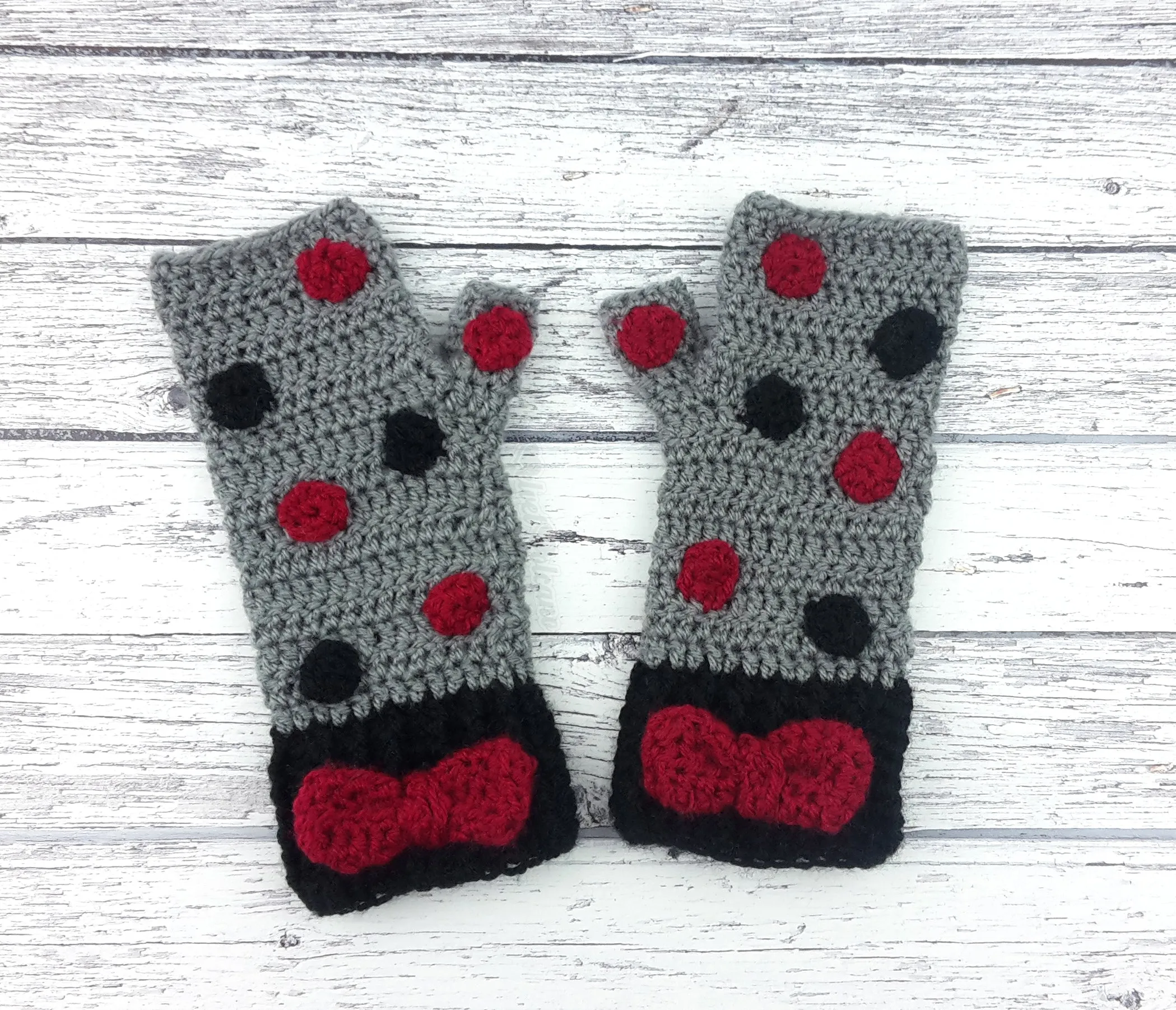 Polka Dot Bow Fingerless Gloves (Custom Colour)