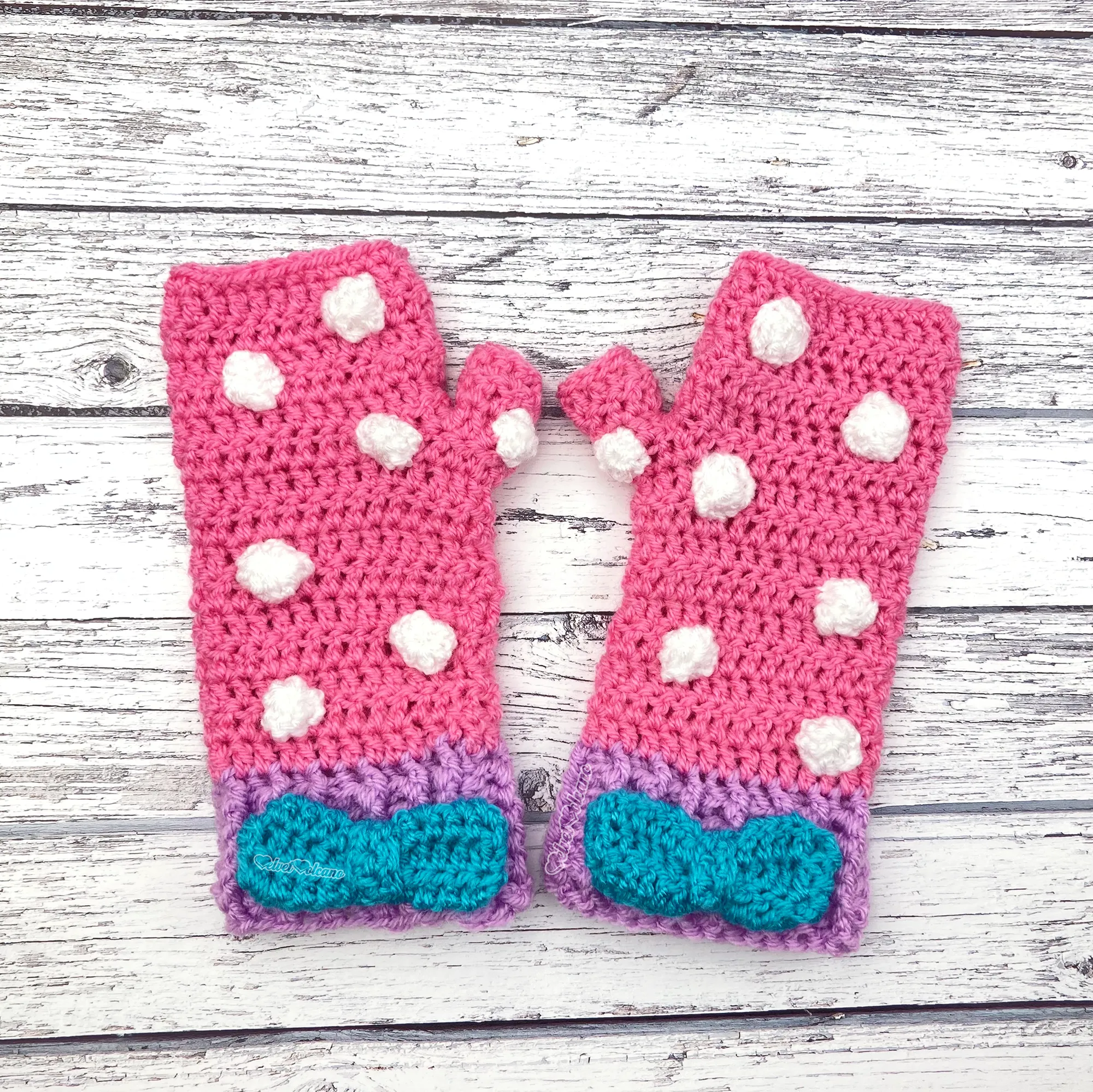 Polka Dot Bow Fingerless Gloves (Custom Colour)
