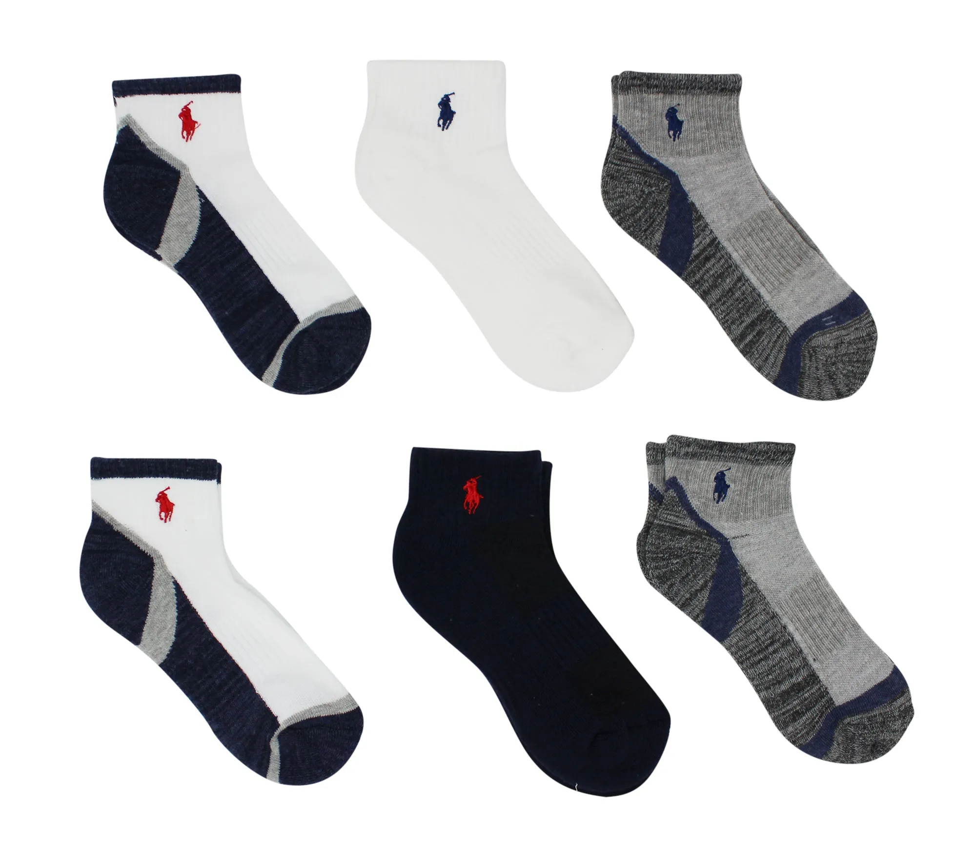 Polo Kids Socks for Boys 3-Pack Marled Cruise Quarter High with Polo Player