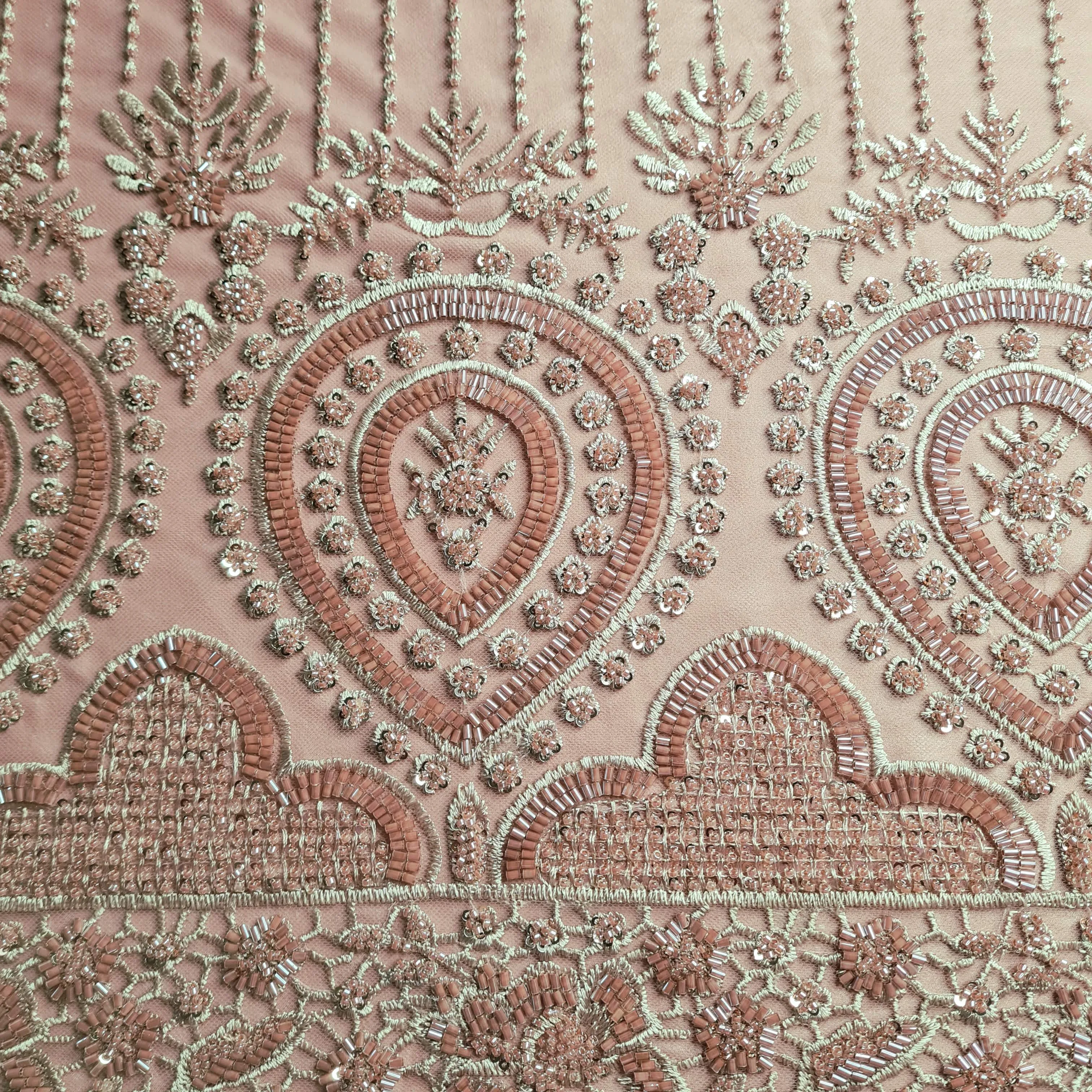 Premium Net Dark Peach Pink CutDana Thread Embroidery Fabric