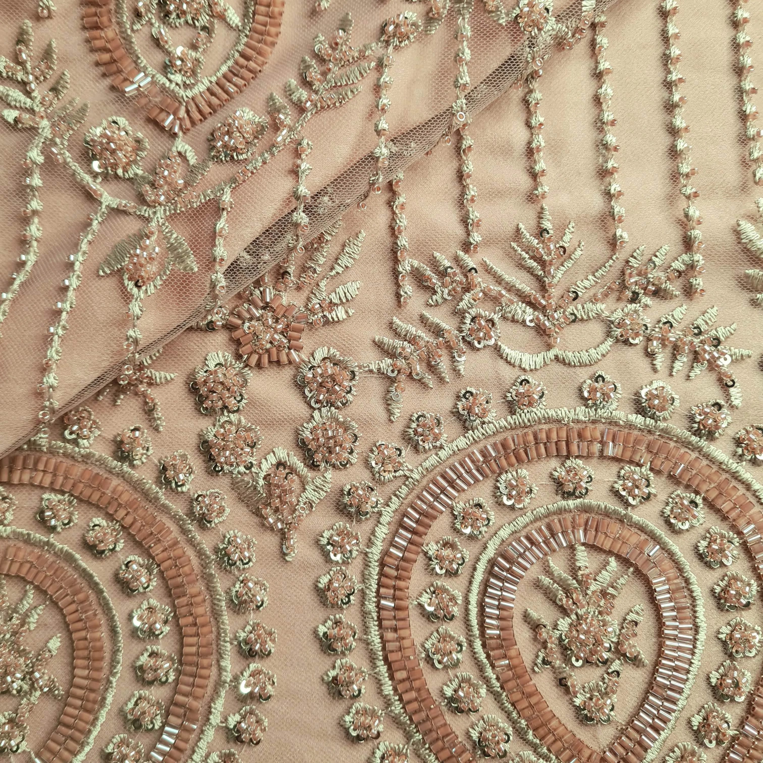 Premium Net Dark Peach Pink CutDana Thread Embroidery Fabric