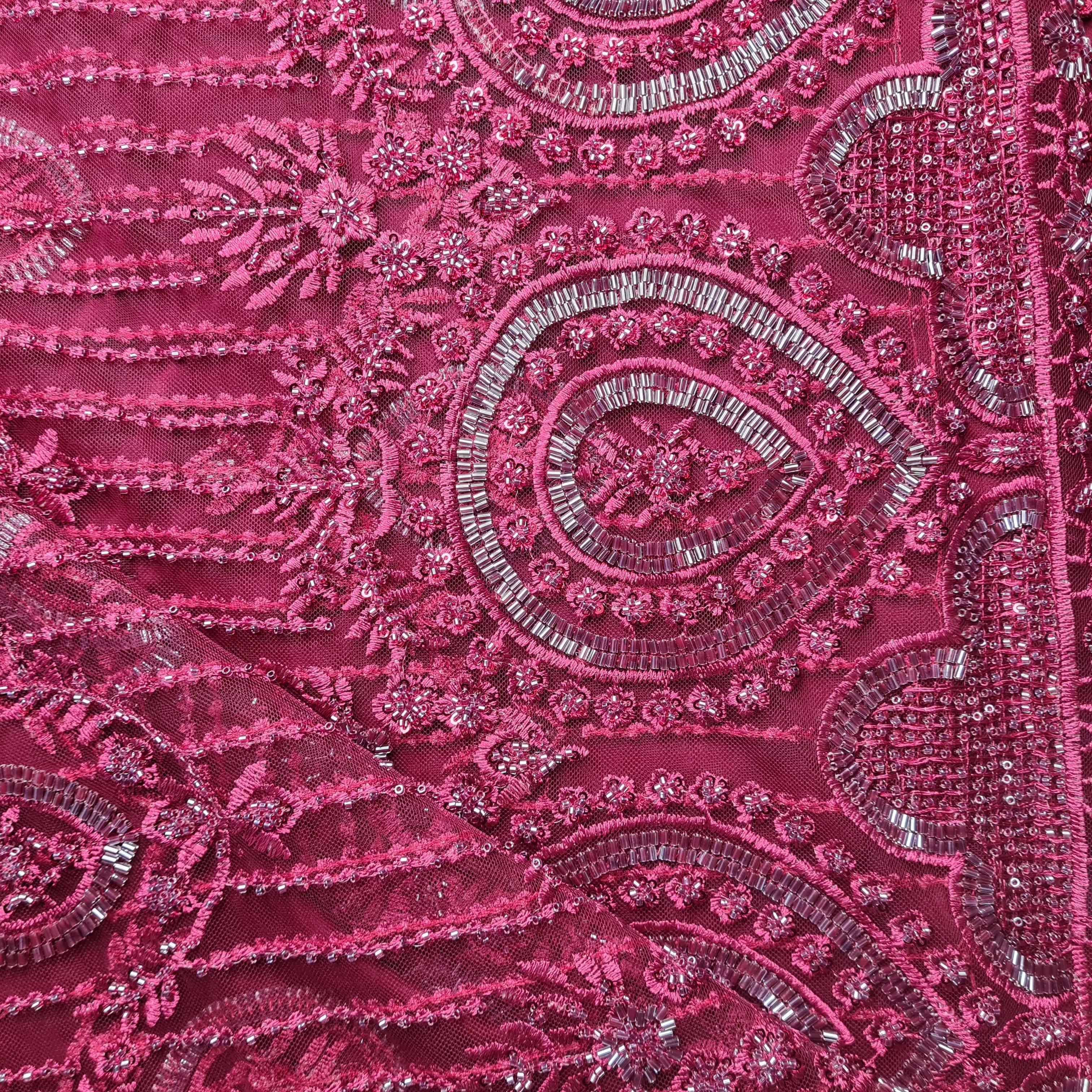 Premium Net Maroon CutDana Thread Embroidery Fabric