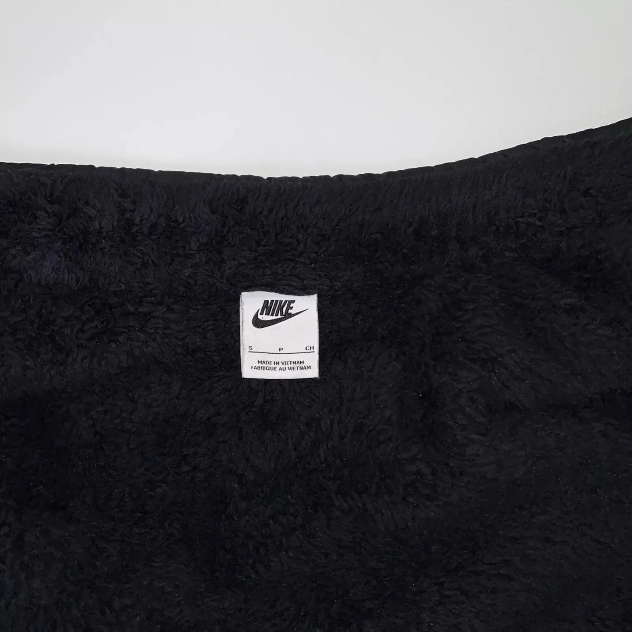 Preowned Nike Womens Teddy Sherpa Fluffy Fleece Jacket Size S Black Full-Zip Logo Swoosh