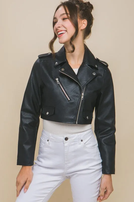 PU Faux Leather Moto Crop Jacket (C38)