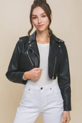 PU Faux Leather Moto Crop Jacket (C38)