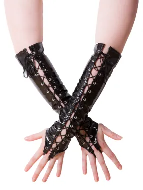 PVC Fingerless Lace Up Gloves - One Size