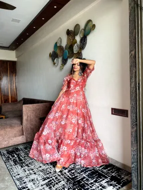 Radiant Salmon Summer Maxi Exclusive Organza Silk Elegance