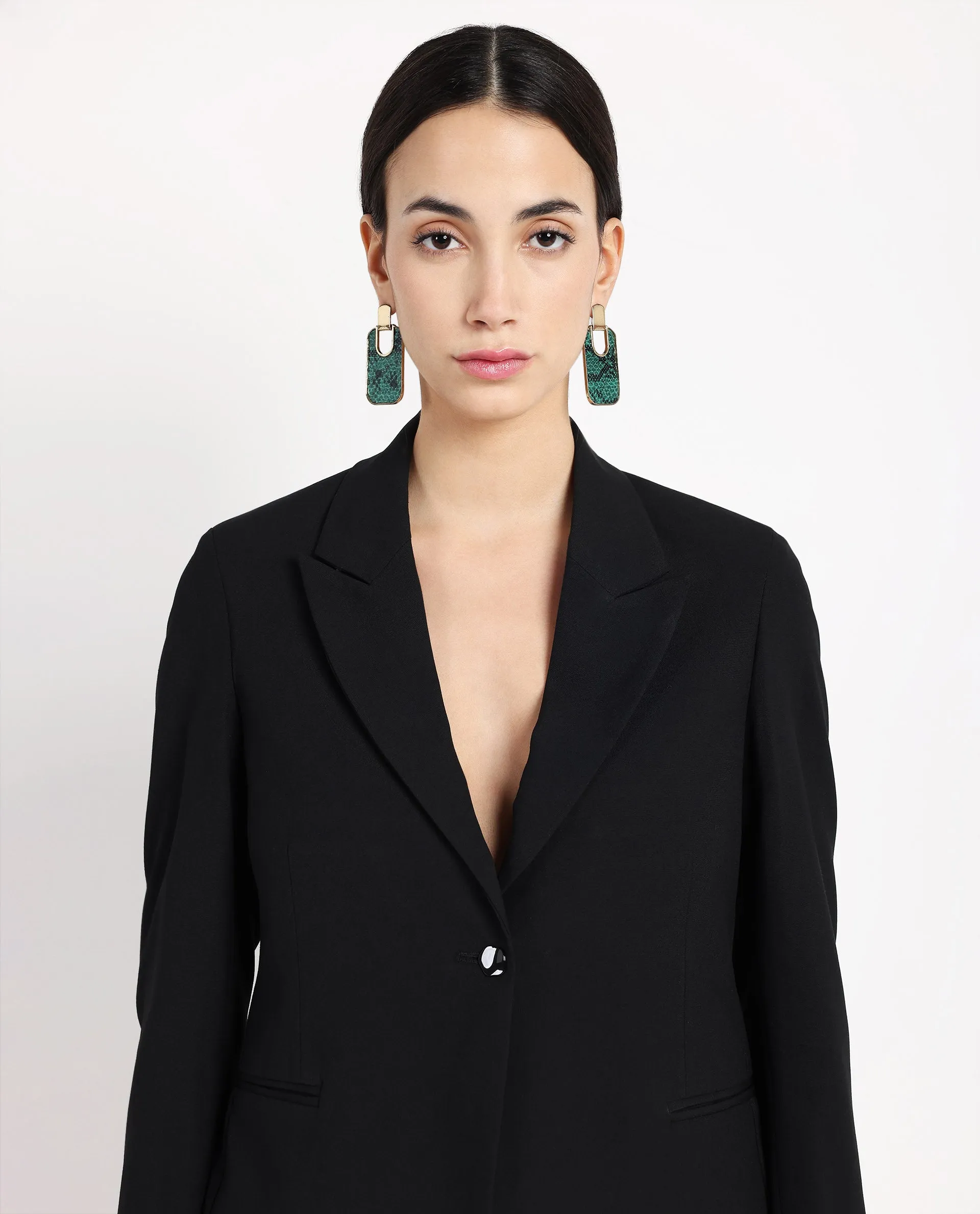 Rareism Women Zivya Dark Black Full Sleeve Lapel Neck Button Closure Plain Blazer