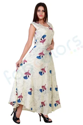 Rayon Flower Printed Maxi Long Dress