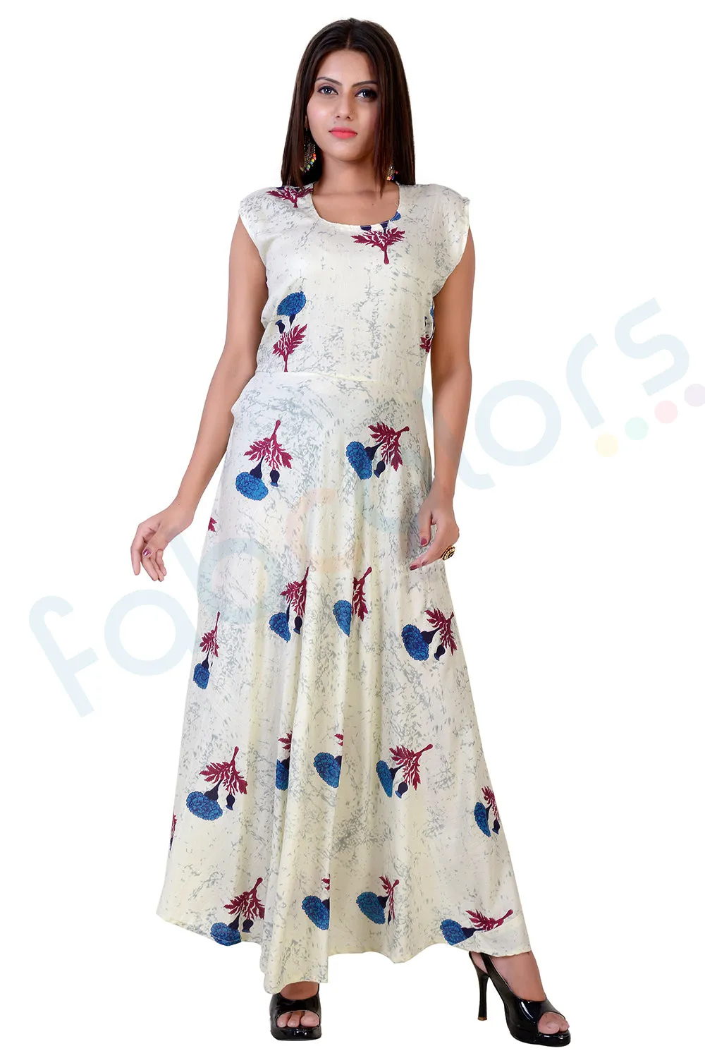 Rayon Flower Printed Maxi Long Dress