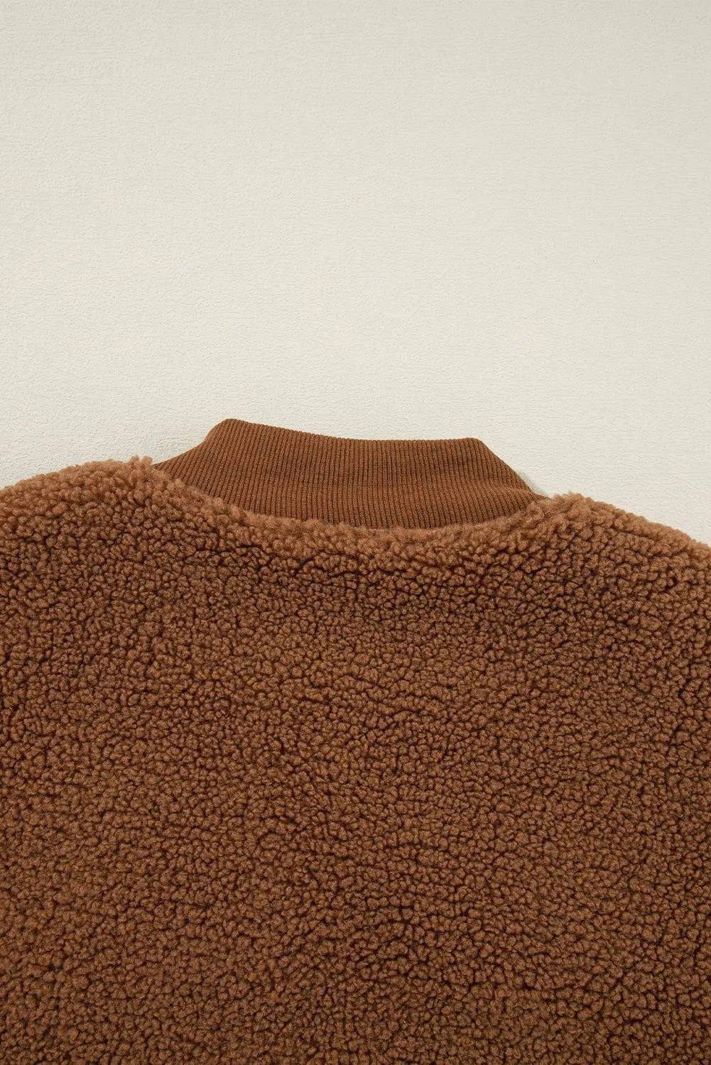 Redwood Burl Sherpa Ribbed Baseball Collar Bomber Jacket