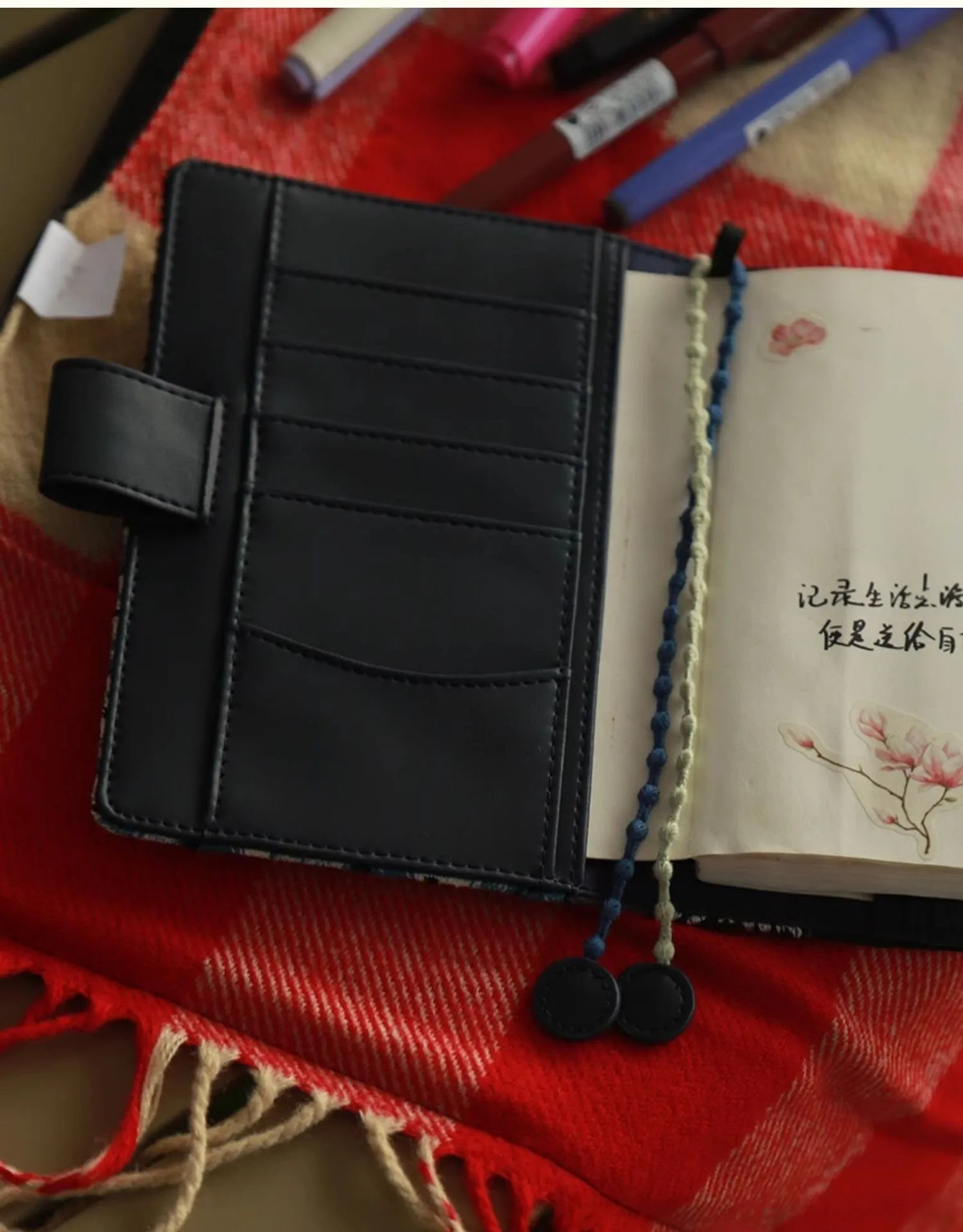 Retro Handmade Quilted Notebook Journal Cover Black Bird Embroidery Flower Wave Lace Patchwork Cloth-Leather A5 A6 B6 Planner Diary Gift