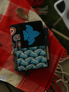 Retro Handmade Quilted Notebook Journal Cover Black Bird Embroidery Flower Wave Lace Patchwork Cloth-Leather A5 A6 B6 Planner Diary Gift