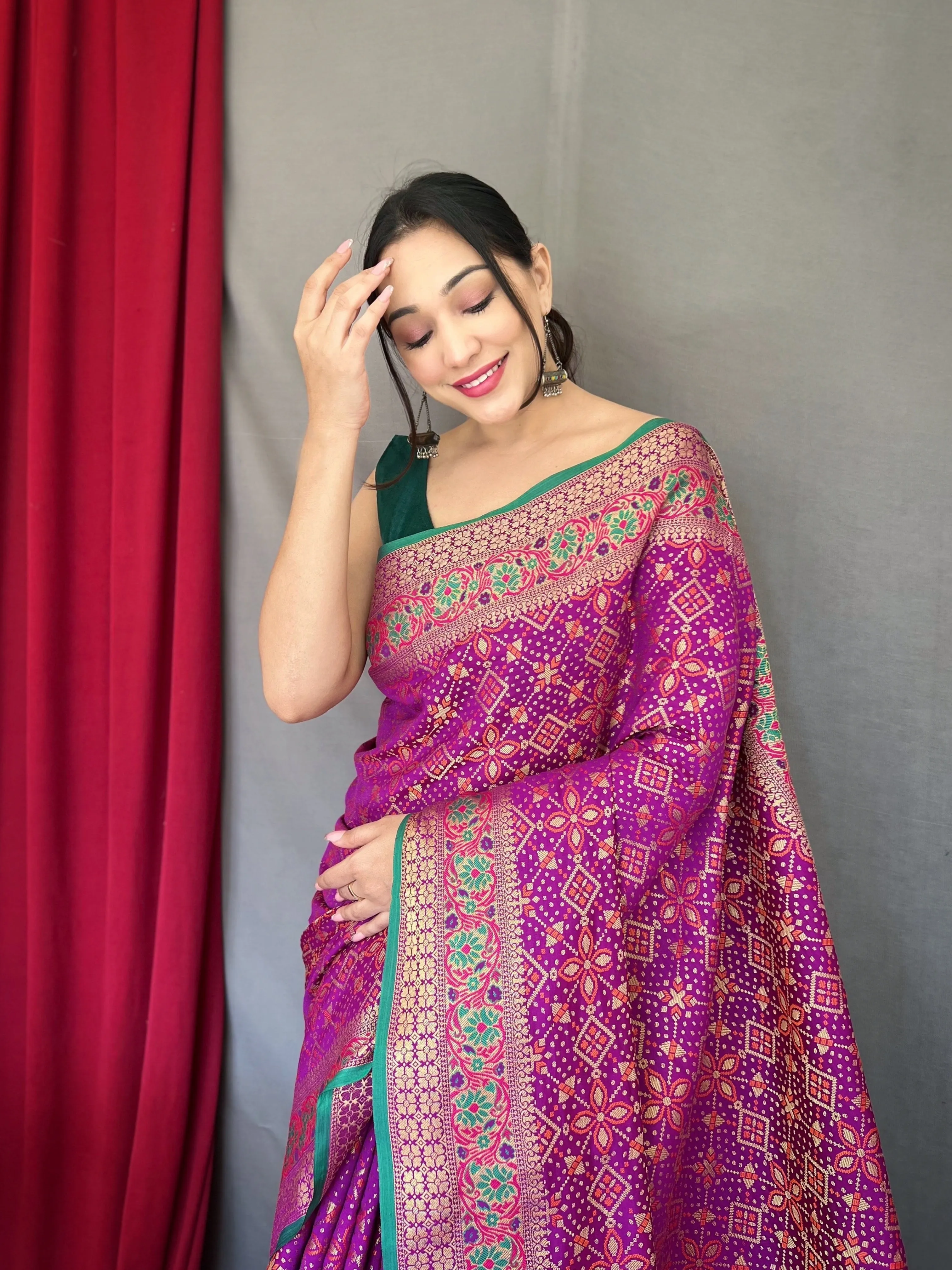 Royal Magenta Saree in Bandhej Patola Silk Woven