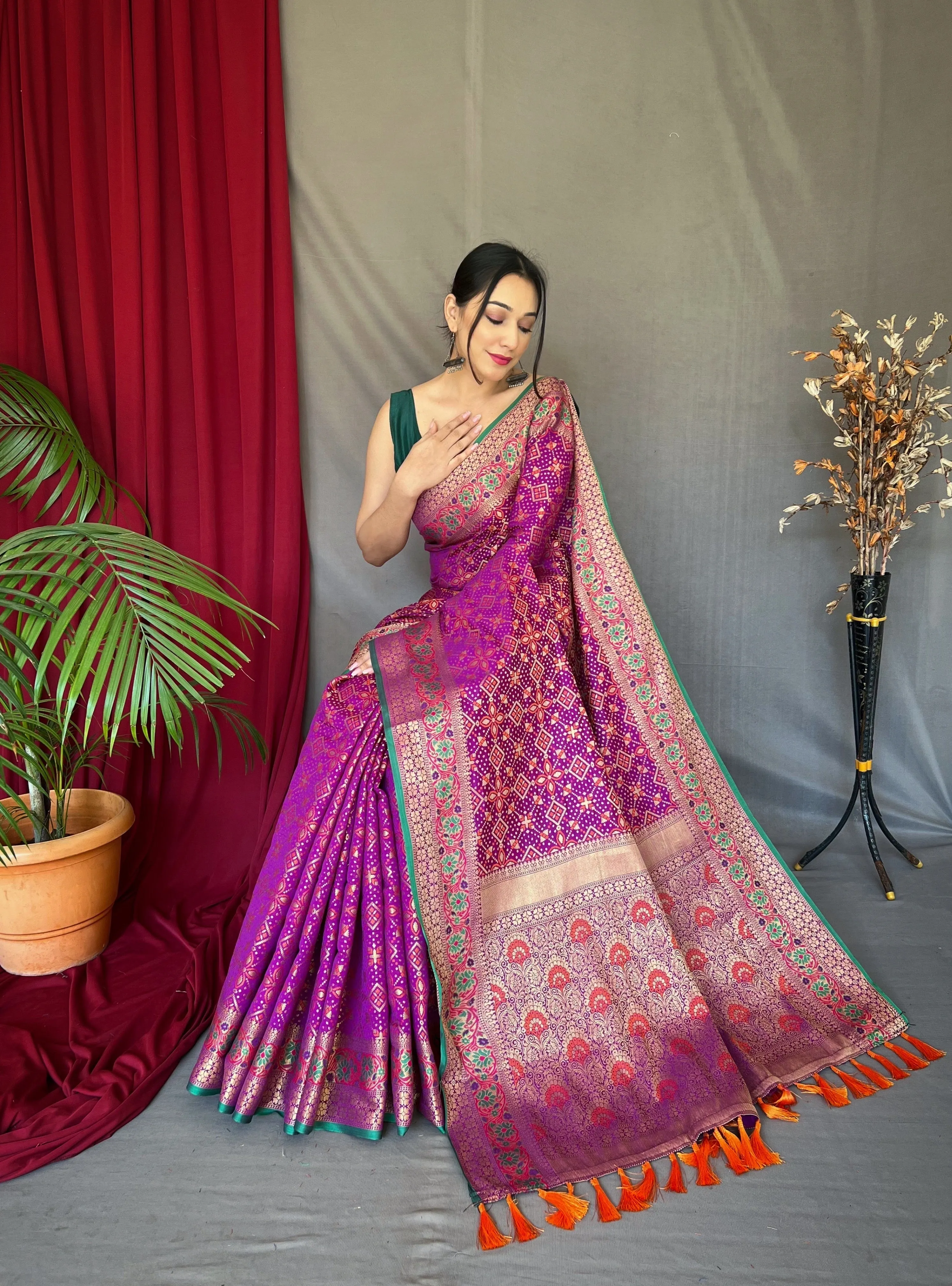 Royal Magenta Saree in Bandhej Patola Silk Woven