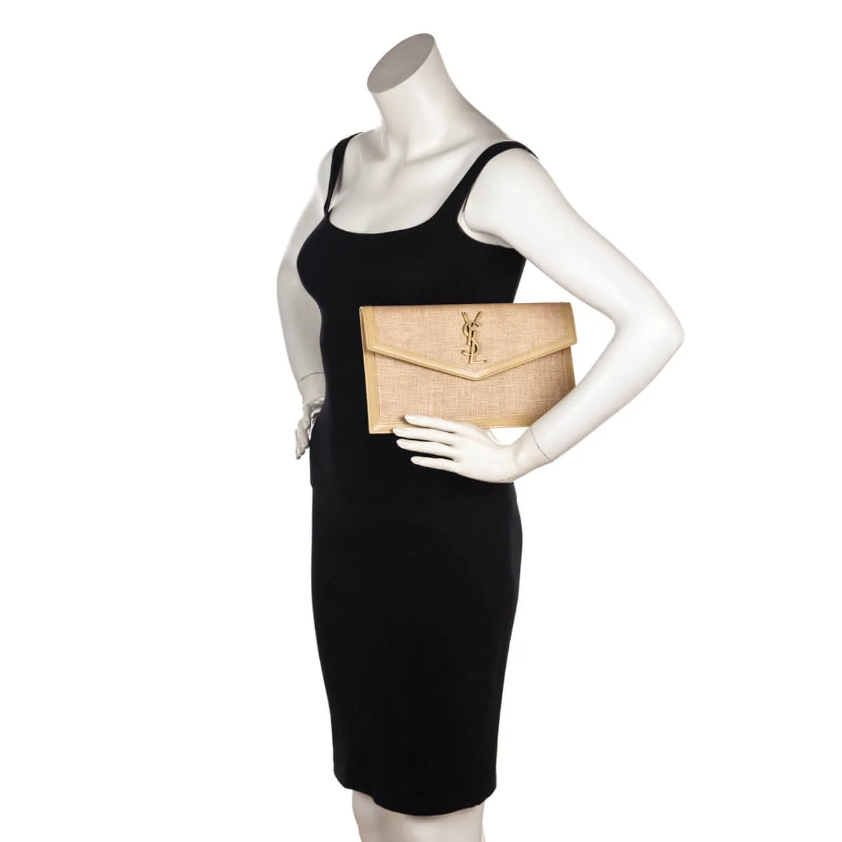 Saint Laurent Natural Hay Blush Raffia Uptown Pouch