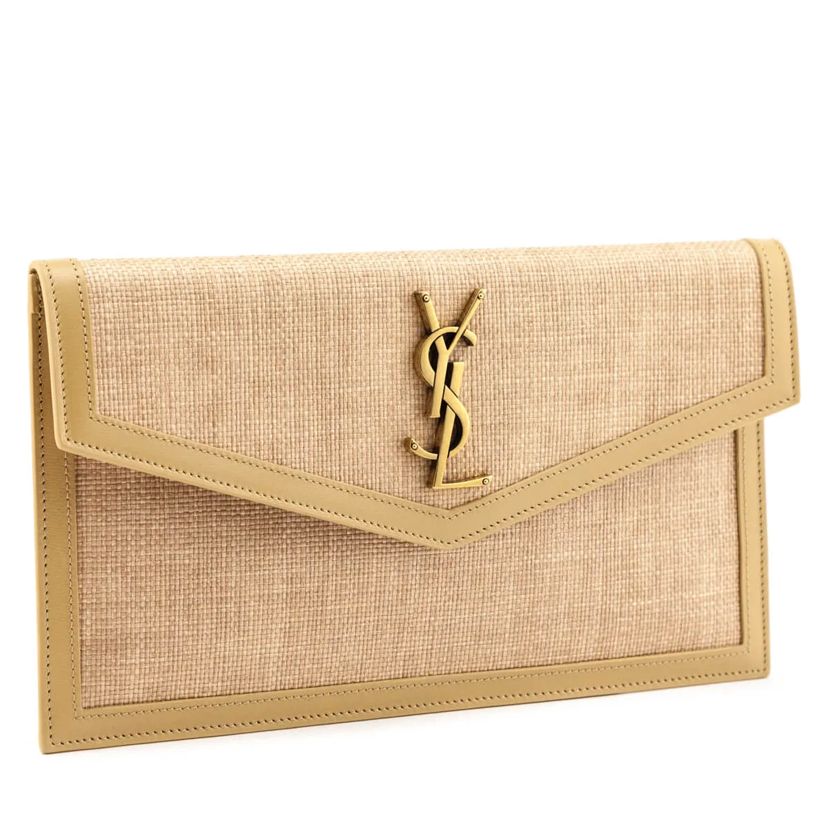 Saint Laurent Natural Hay Blush Raffia Uptown Pouch