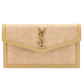 Saint Laurent Natural Hay Blush Raffia Uptown Pouch
