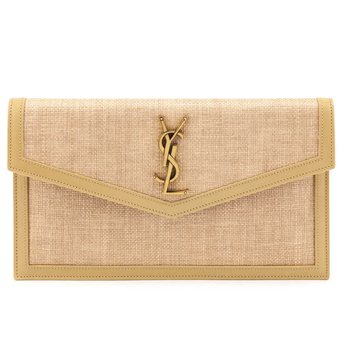 Saint Laurent Natural Hay Blush Raffia Uptown Pouch