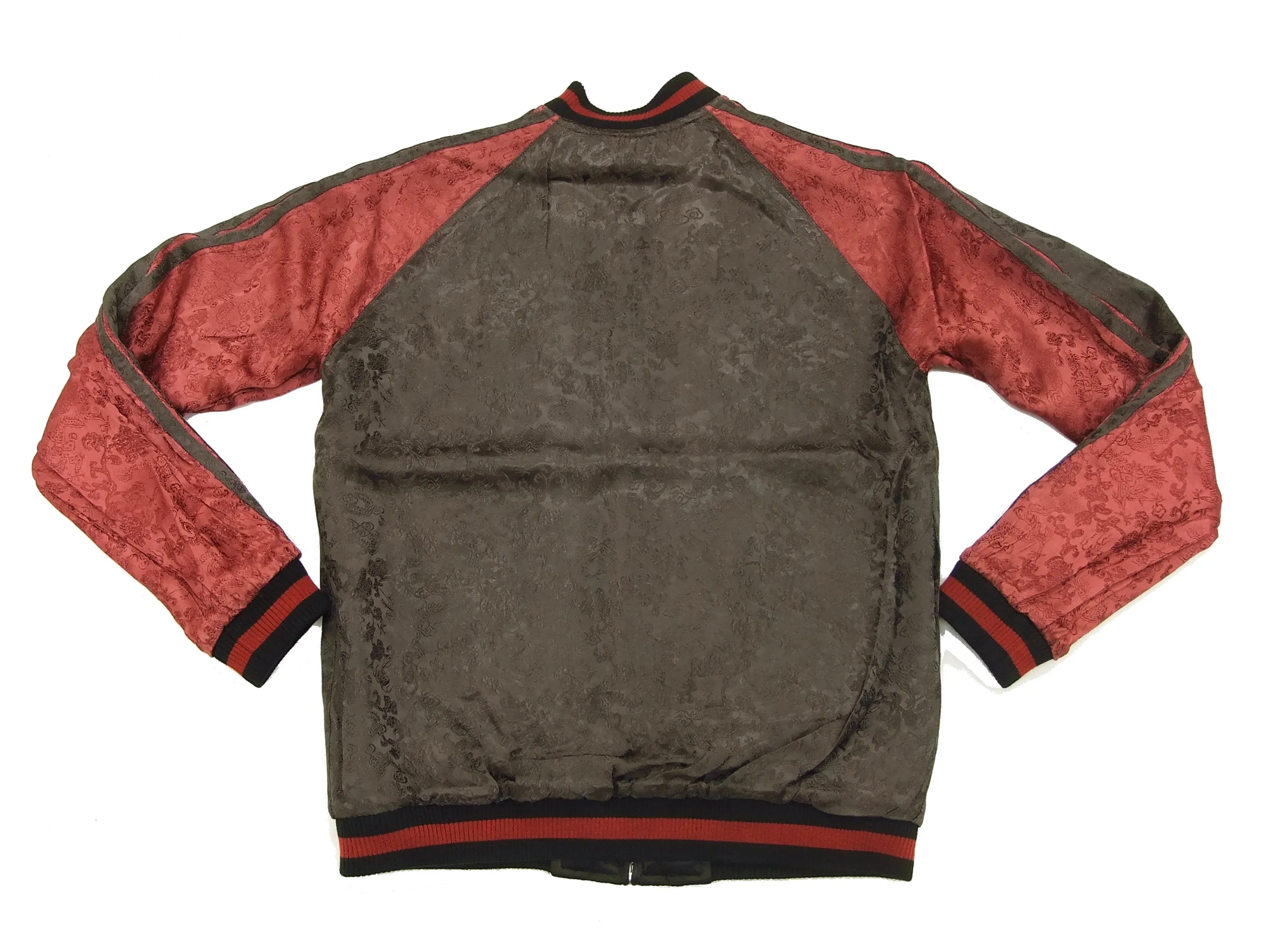 Satori Script Japanese Souvenir Jacket Koi Fish Carp Men's Sukajan GSJR-004 Black/Wine