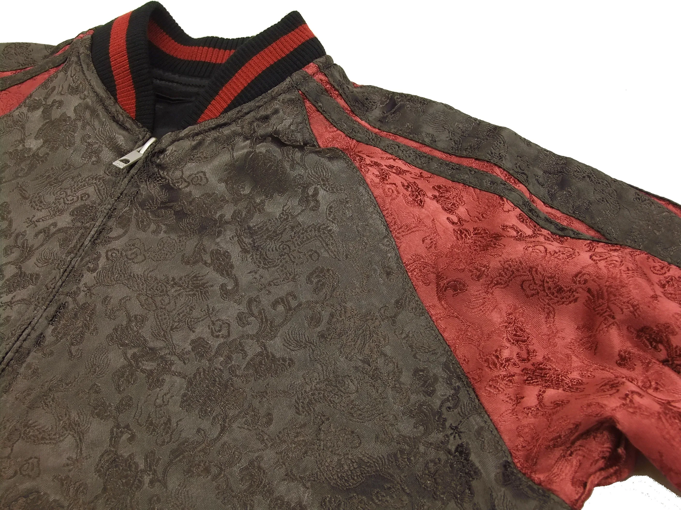 Satori Script Japanese Souvenir Jacket Koi Fish Carp Men's Sukajan GSJR-004 Black/Wine