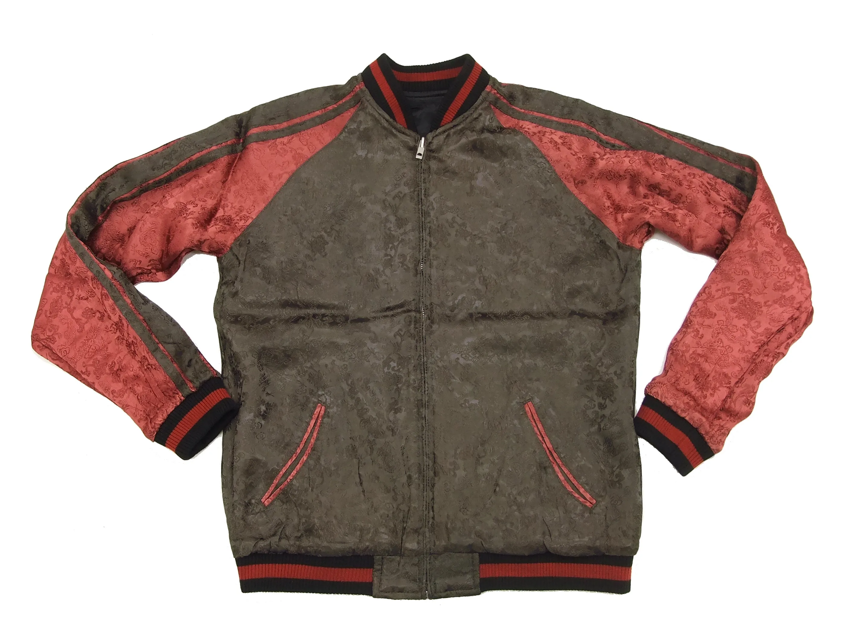 Satori Script Japanese Souvenir Jacket Koi Fish Carp Men's Sukajan GSJR-004 Black/Wine