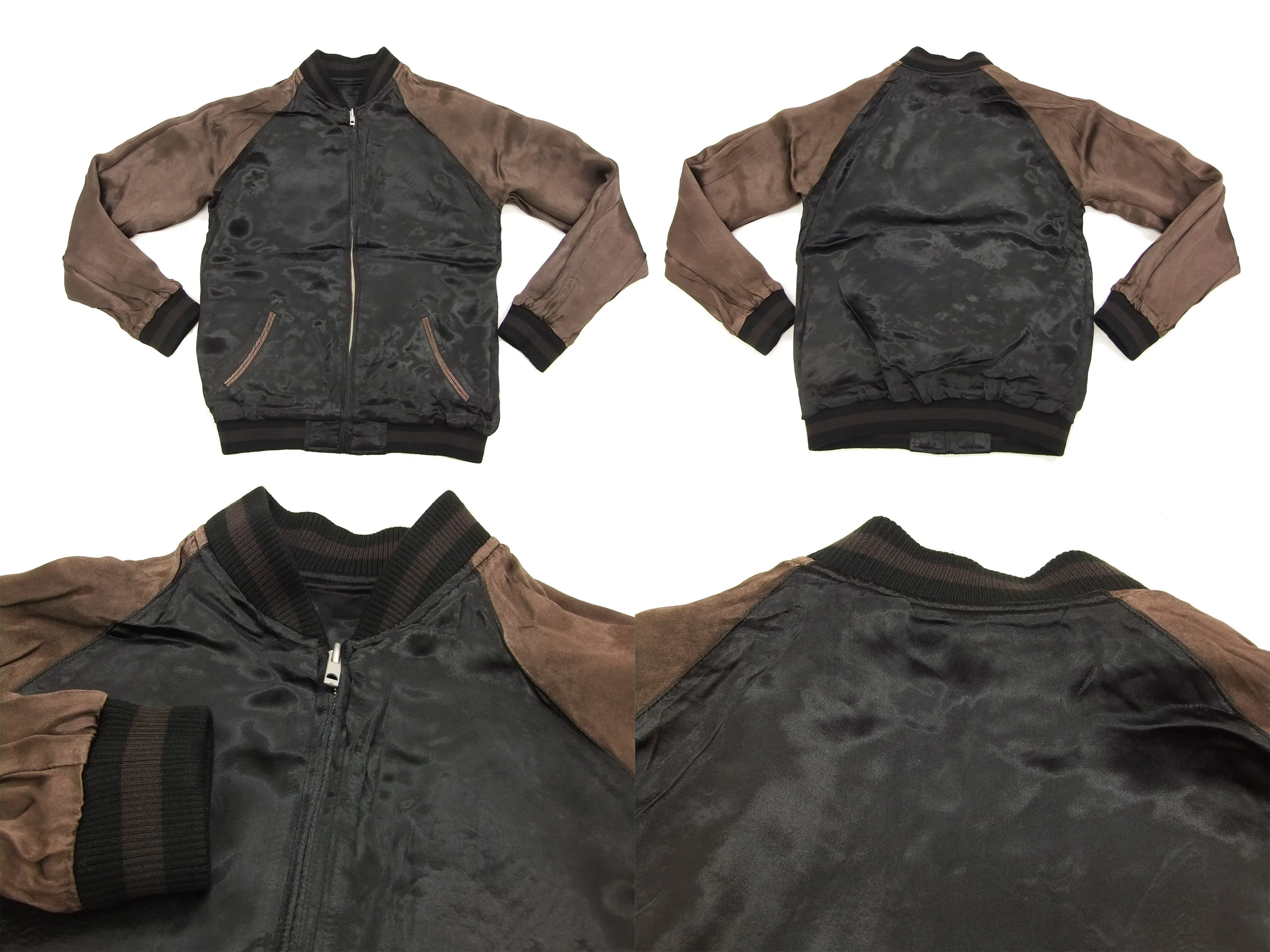 Satori Script Japanese Souvenir Jacket Koi Fish Carps Men's Sukajan GSJR-011 Black/Charcoal-Gray