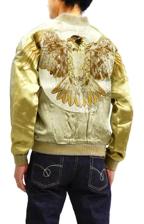 Satori Script Men's Japanese Souvenir Jacket Hawk Sukajan GSJR-018 Beige/Gold