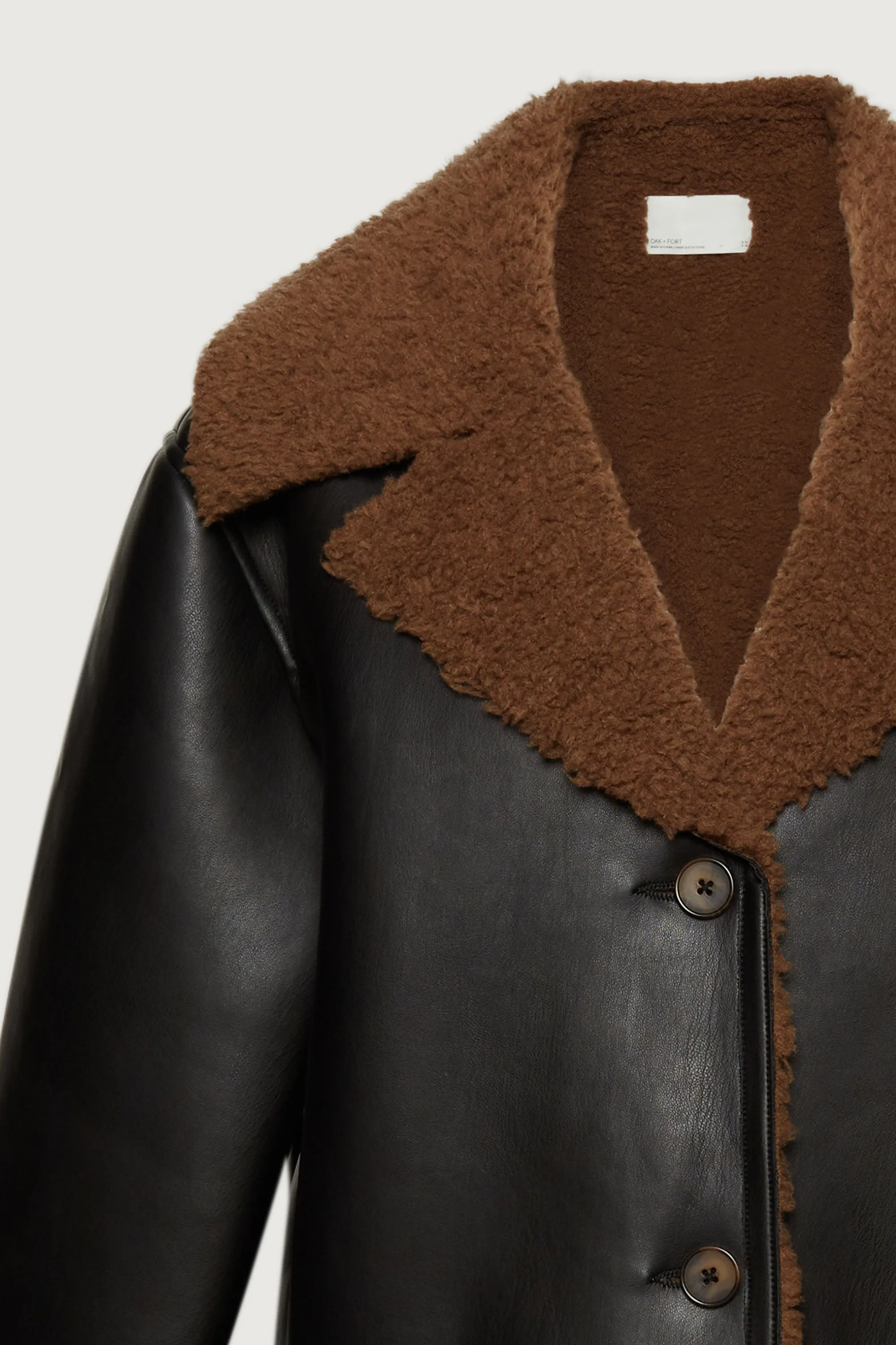 SHERPA TRIMMED VEGAN LEATHER JACKET