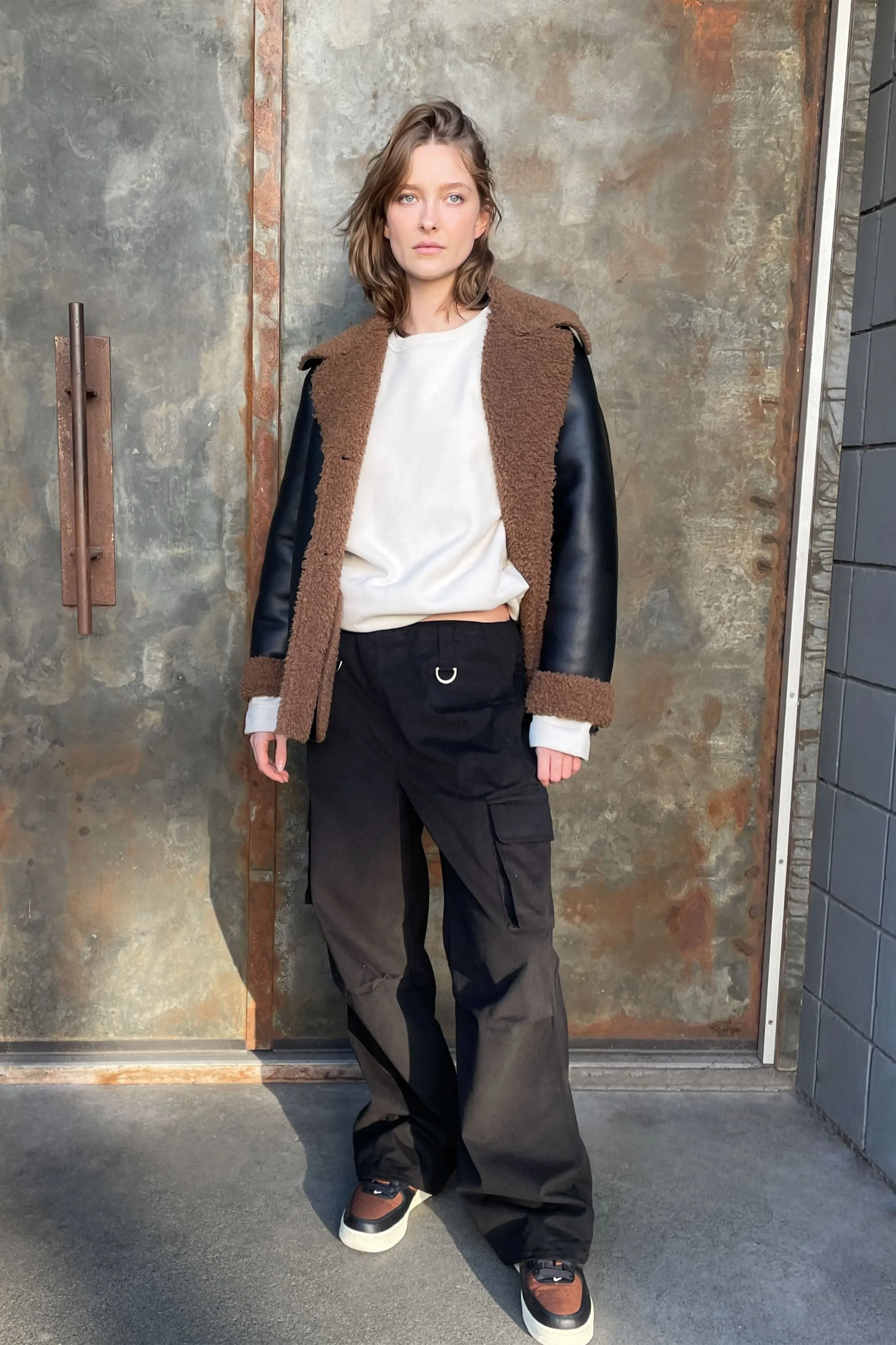 SHERPA TRIMMED VEGAN LEATHER JACKET