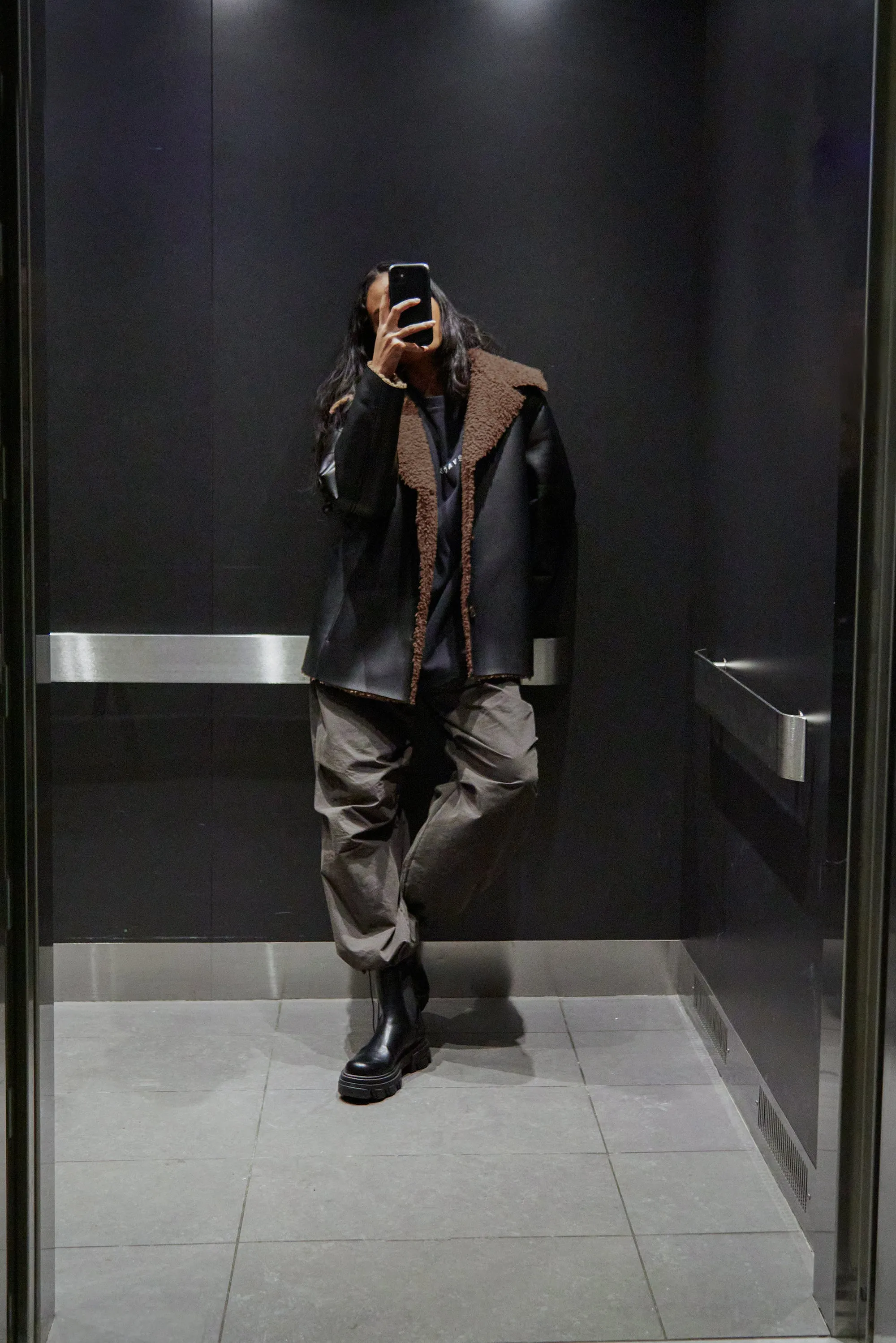 SHERPA TRIMMED VEGAN LEATHER JACKET