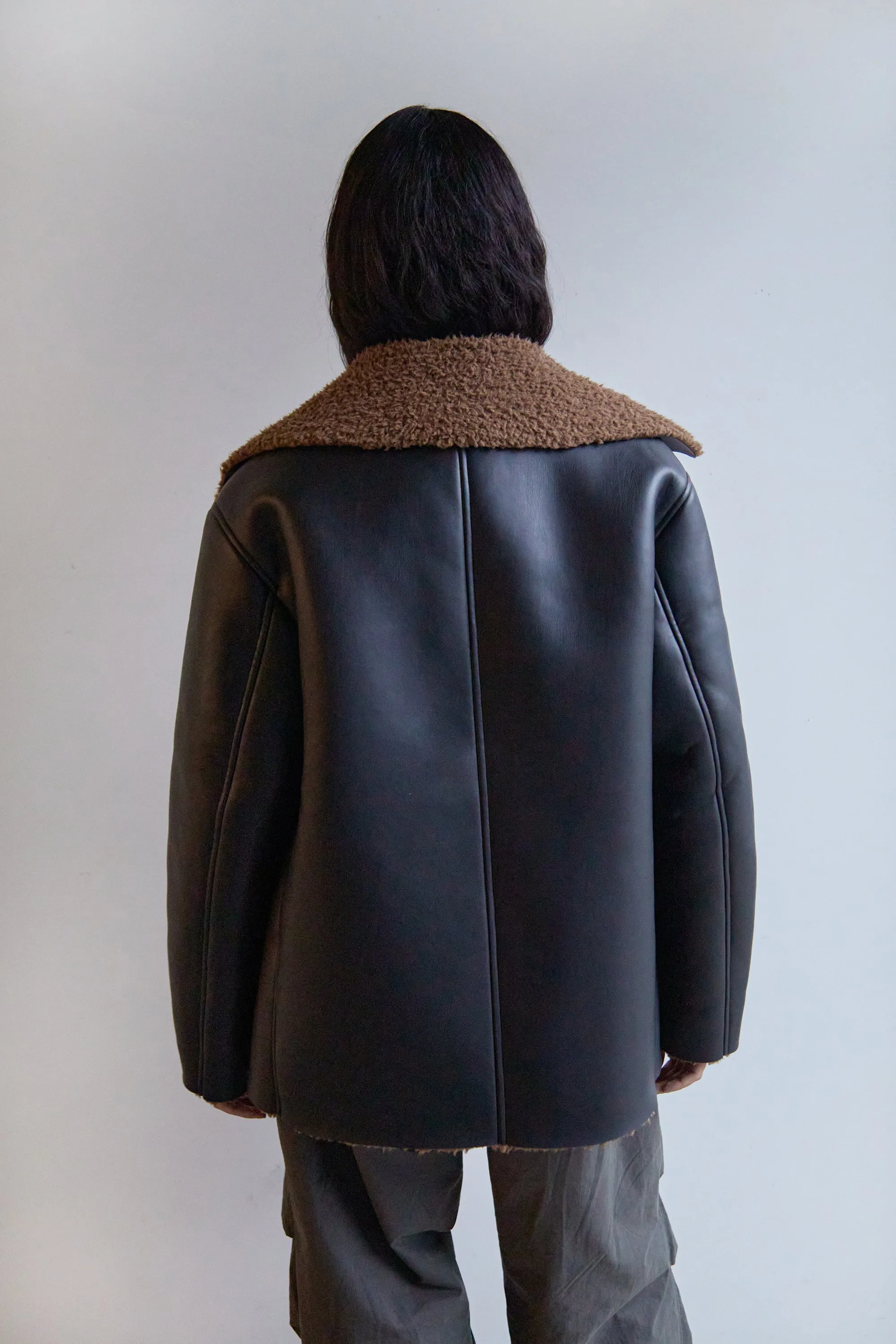 SHERPA TRIMMED VEGAN LEATHER JACKET